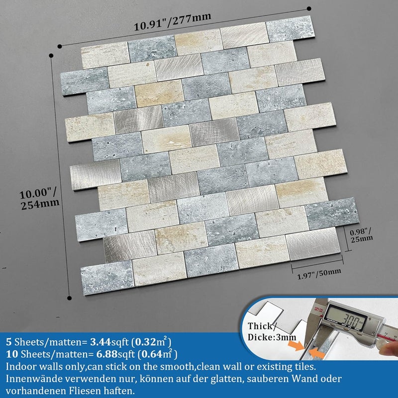 M MOFIT Peel and Stick Brick Backsplash for Kitchen,Back Splash for Bathrooms Walls Tiles Waterproof(10sheets,Blue Gray) - Image 5
